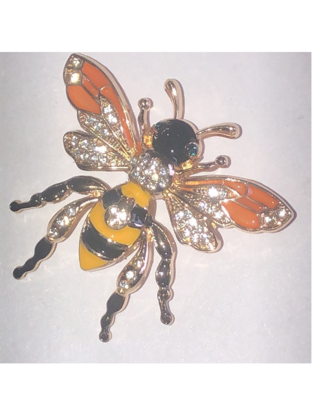 CZ Rhinestone Bee Brooch with Orange and Yellow Accents